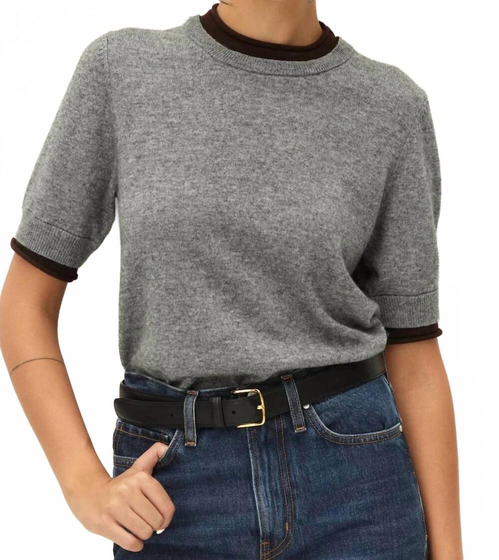 NEW ELODIE THE LABEL sloane contrast crew neck sweater in grey / brown